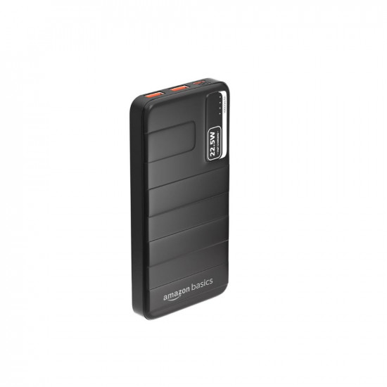 Amazon Basics 10000mAh 22.5W Lithium-Polymer Power Bank | Dual Input, Triple Output | Fast Charging, Black, Type-C Cable Included