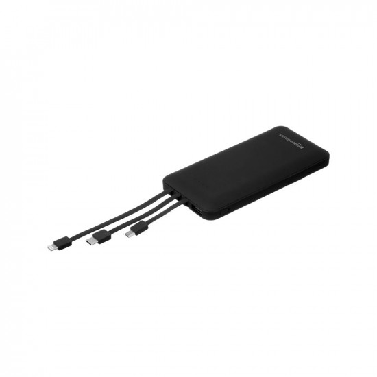 Amazon Basics 10000mAH Lithium Polymer Power Bank | 3 Charging Cables Included | Four Way Output (Micro USB, Type C, iPhone Cables and 1 USB Port), Dual Input (Type C, Micro USB) | Black