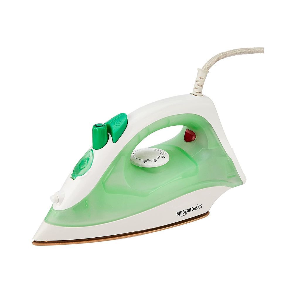 Amazon Basics 1200W Steam Iron with Spray White and Green