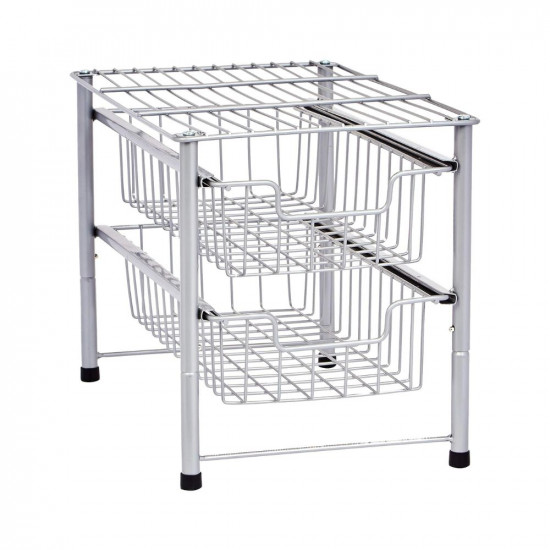 amazon basics 2-Tier Sliding Drawers Basket Storage Organizer, Silver