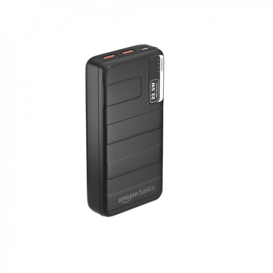 Amazon Basics 20000mAh 22.5W Lithium-Polymer Power Bank | Dual Input, Triple Output | Fast Charging, Black, Type-C Cable Included