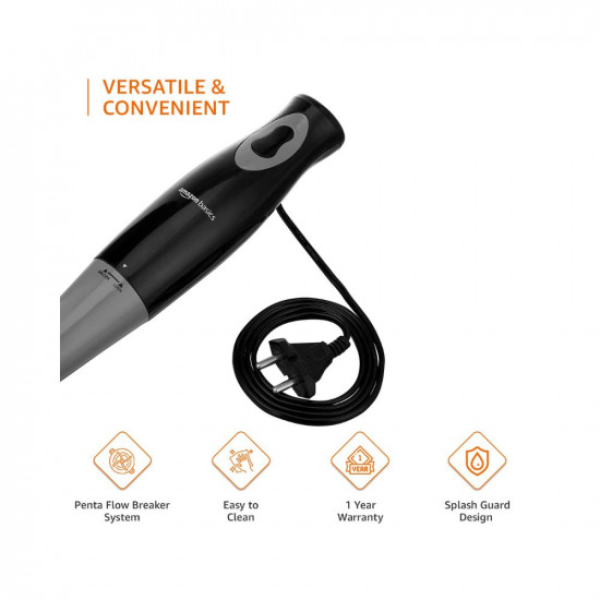 Amazon Basics 300 W Hand Blender with Detachable Stem and In-Built Cord Hook ISI-Marked Black