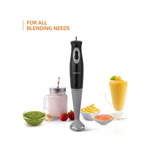 Amazon Basics 300 W Hand Blender with Detachable Stem and In-Built Cord Hook, ISI-Marked, Black