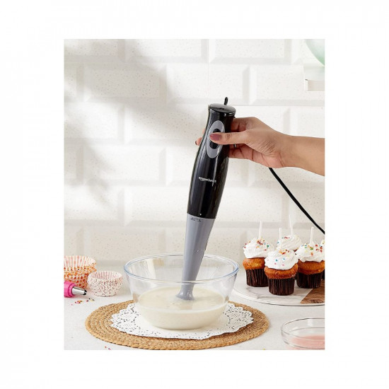 Amazon Basics 300 W Hand Blender with Detachable Stem and In-Built Cord Hook, ISI-Marked, Black
