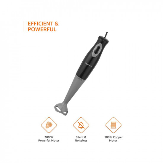 Amazon Basics 300 W Hand Blender with Detachable Stem and In-Built Cord Hook ISI-Marked Black