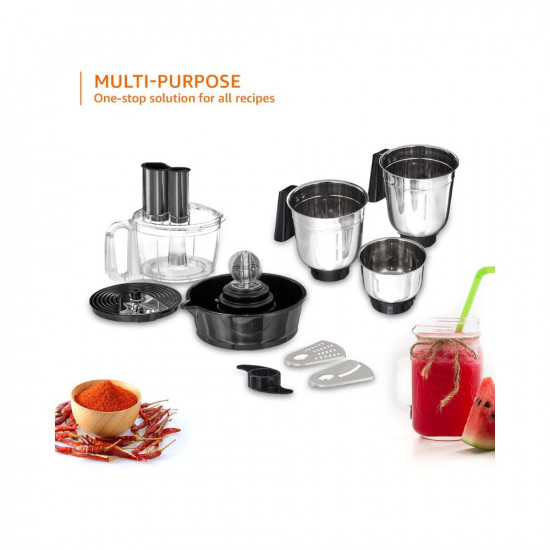 Amazon Basics Mixer Grinder 750W Black 4 jars with Food Processor Jar and Flexi lid