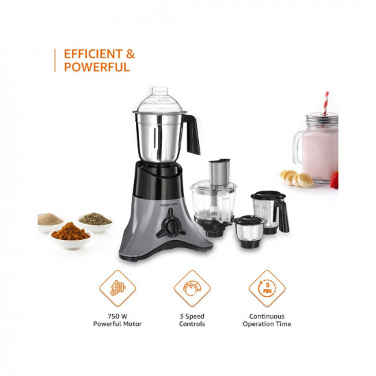 Amazon Basics Mixer Grinder 750W Black 4 jars with Food Processor Jar and Flexi lid