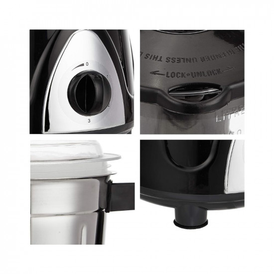 Amazon Basics Premium 750 Watt Mixer Grinder with 3 Stainless Steel Jar  1 Juicer Jar Black  Grey