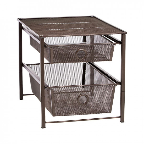 amazon basics Sliding Drawers Stainless Steel Basket Storage Organizer (Bronze) 2-Tier, Tiered Shelf