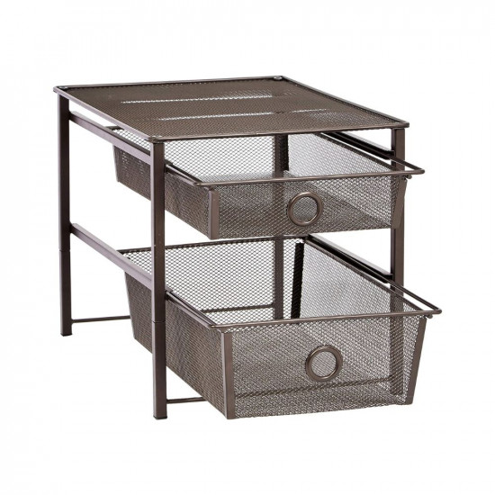 amazon basics Sliding Drawers Stainless Steel Basket Storage Organizer (Bronze) 2-Tier, Tiered Shelf
