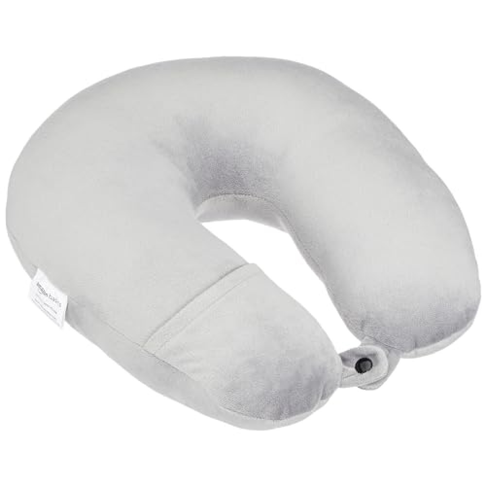 amazon basics Travel Neck Pillow, Unisex, Multipurpose, U-Shaped, Grey, Poly Fill;Velvet
