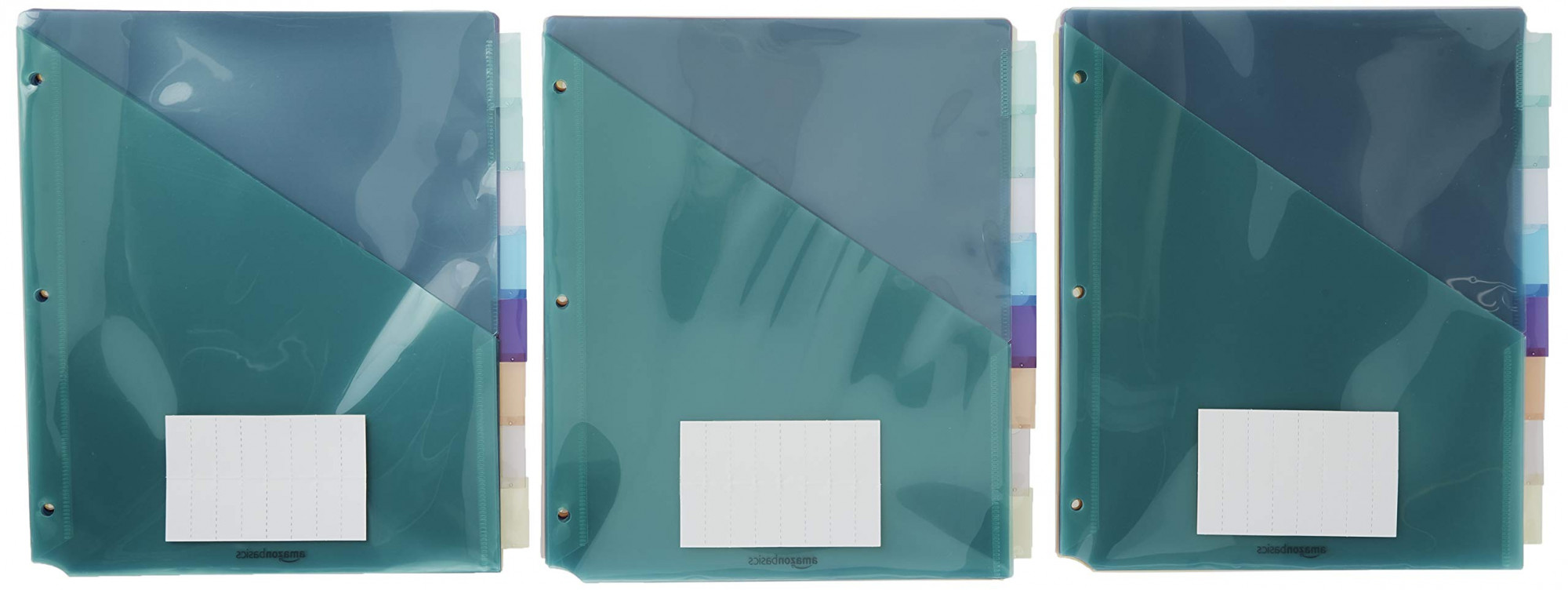 Basics Two Pocket Plastic Dividers, 8 Tab Set, Multicolor, Pack of 3 Sets