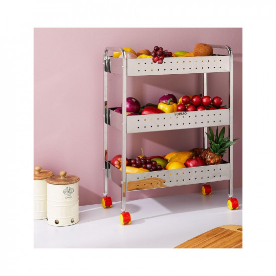 Amazon Brand - Solimo 3 Layer Stainless Steel Kitchen Trolley Rack Fruit Vegetable Storage Rack
