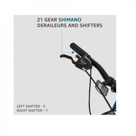 Amazon Brand - Symactive Sprinter S2000 Series, 26T Geared Mountain Bike (Shimano 21-Speed Gear), Front Suspension, Dual Disc Brake, Frame Size: 16.5 inch, Alloy Stem (Blue, Unisex)