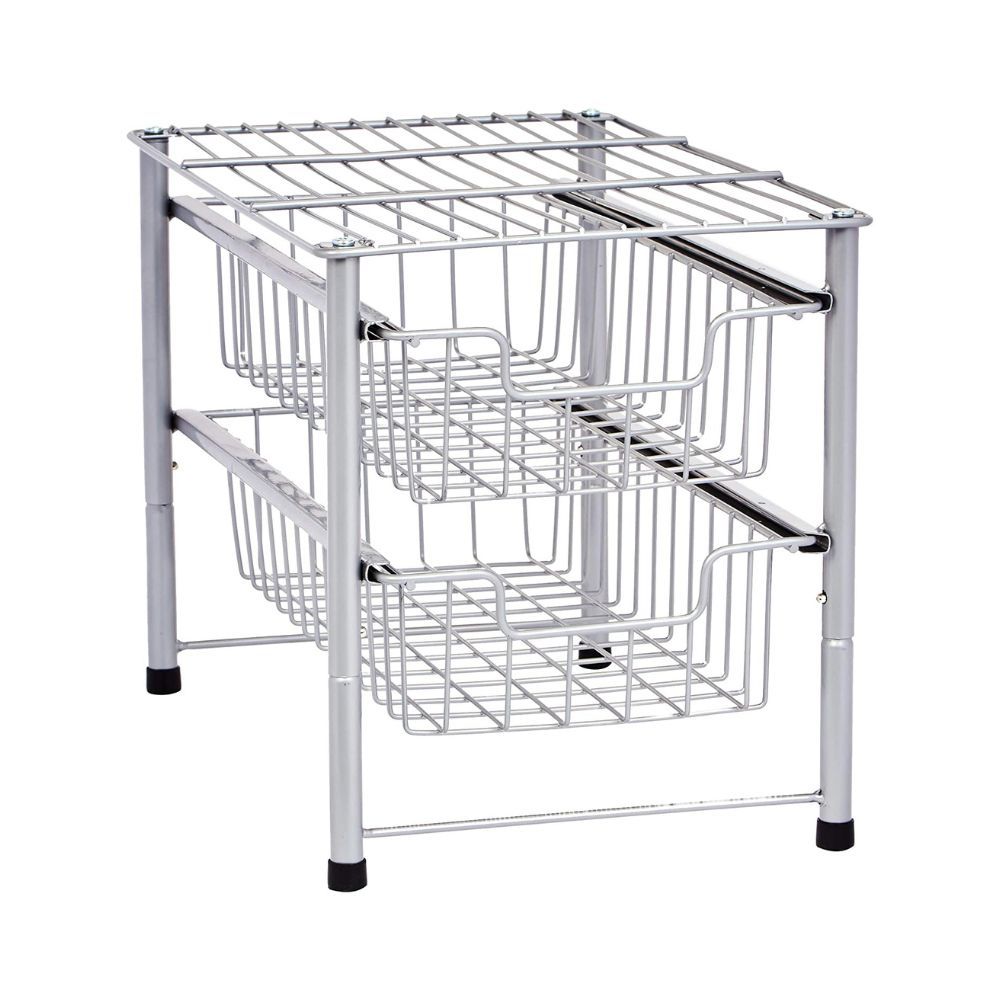 AmazonBasics 2-Tier Sliding Drawers Basket Storage (Silver)