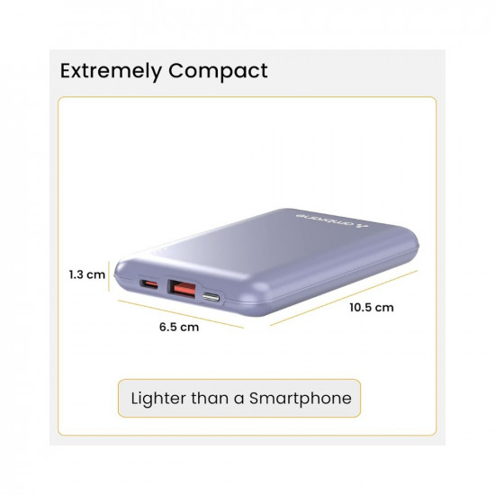 Ambrane 10000mAh Slimmest & Compact (Pocket/Bag Friendly) Powerbank, 22.5W Fast Charging, USB & Type C Output, Power Delivery, Quick Charge for iPhone, Android & Other Devices (Powerlit, Purple)