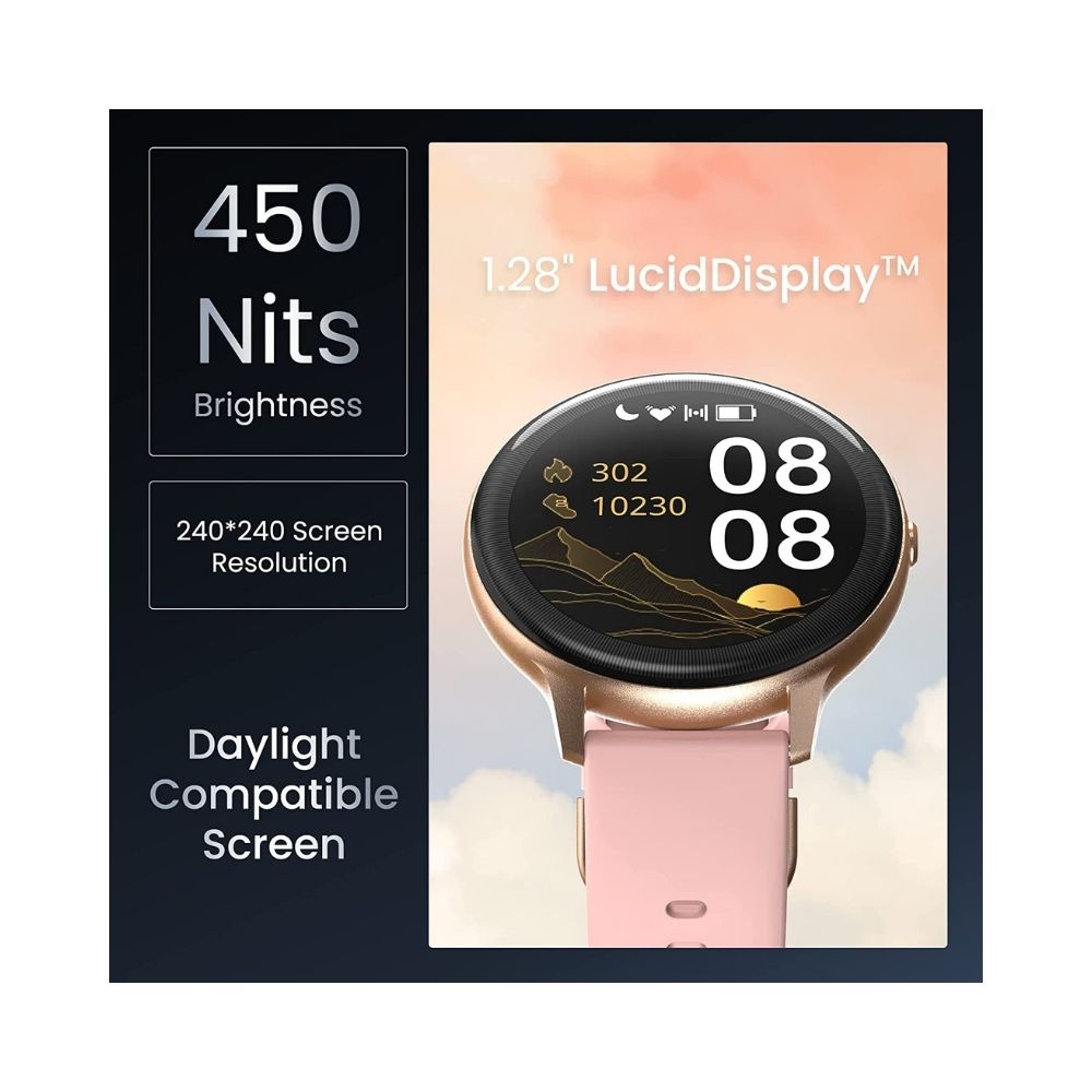 Ambrane Sphere Smartwatch with 450 Nits Brightness Lucid DisplayÃÂ¢Ã¢â¬Å¾ÃÂ¢, IP68 Water Resistant (Pearl Pink)