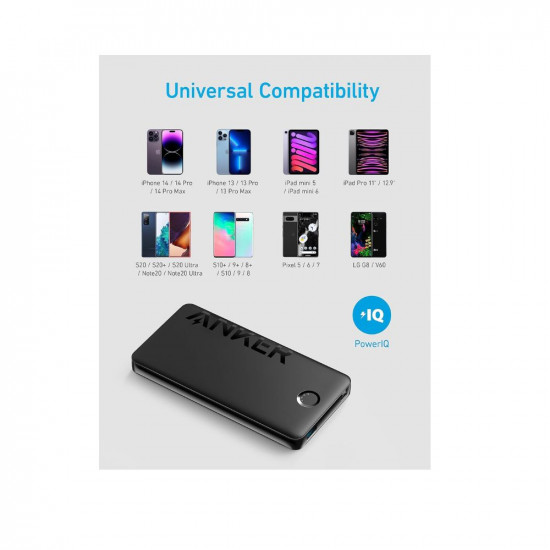 Anker 10000 mAh PD Power Bank, PowerCore (Series 3), Fast Charging PowerIQ (PIQ) Technology, USB-C Input, USB-A & USB-C Output, Charge 2 Devices at Once, Ultra Slim Portable Charger