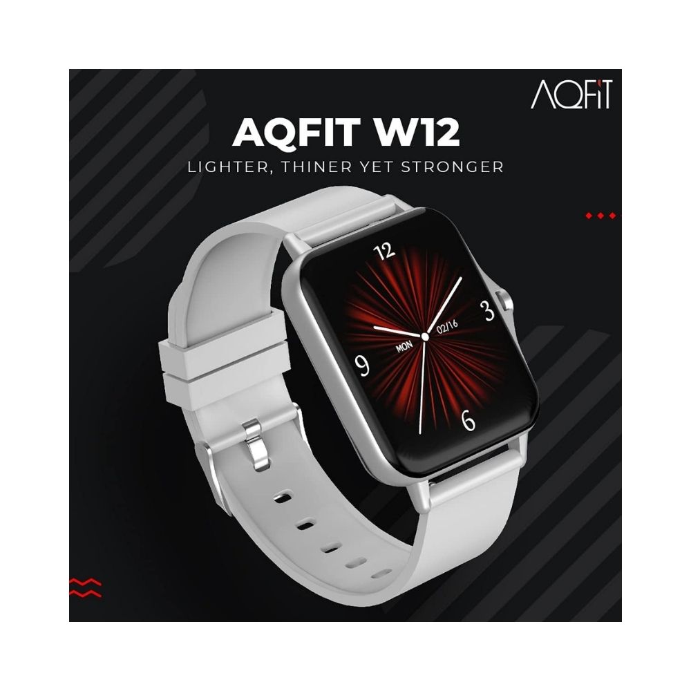 AQFIT W12 Smartwatch IP68 Water Resistant | 1.69â Full Touch Screen Display for Men and Women(Light Grey with Silver dial)