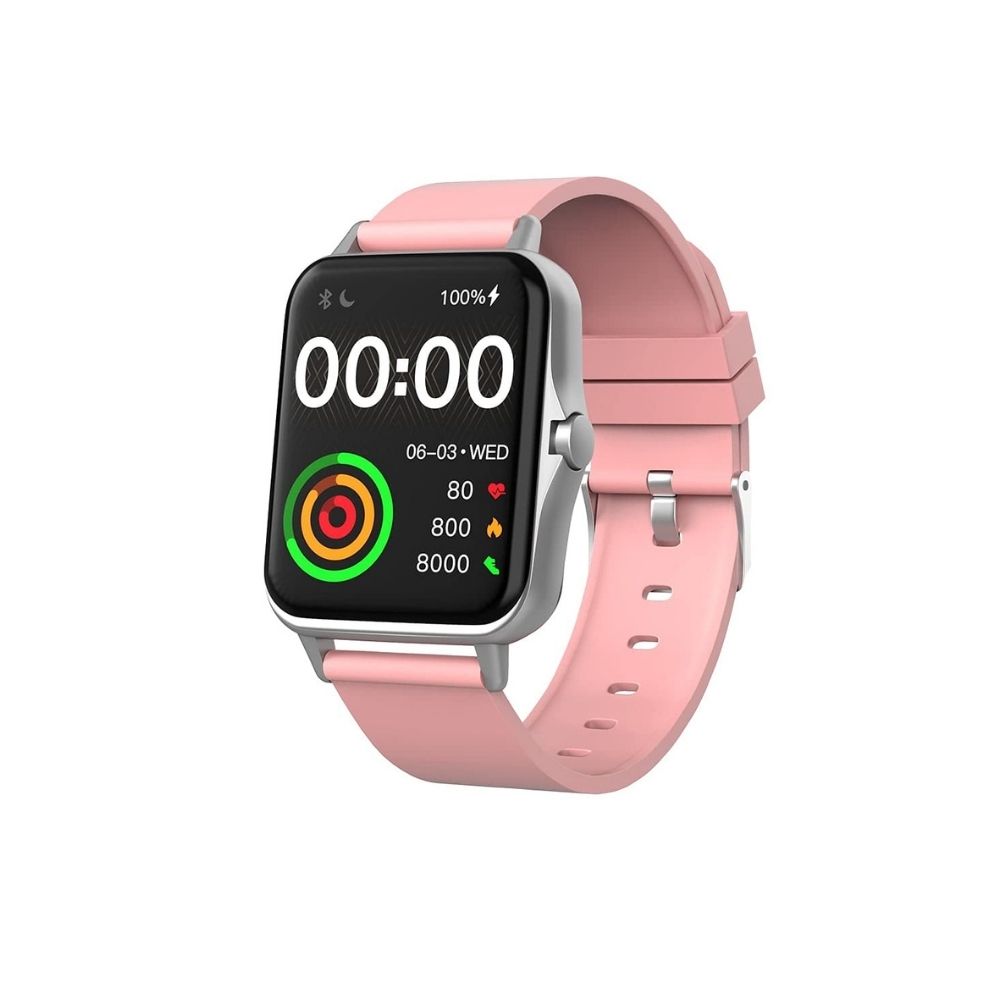 AQFIT W12 Smartwatch IP68 Water Resistant | 1.69ÃÂ Full Touch Screen Display for Men and Women(Pink with Silver dial)