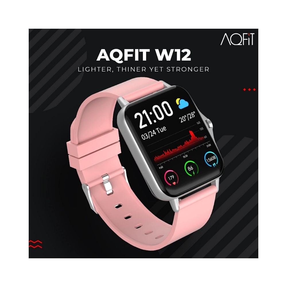 AQFIT W12 Smartwatch IP68 Water Resistant | 1.69â Full Touch Screen Display for Men and Women(Pink with Silver dial)