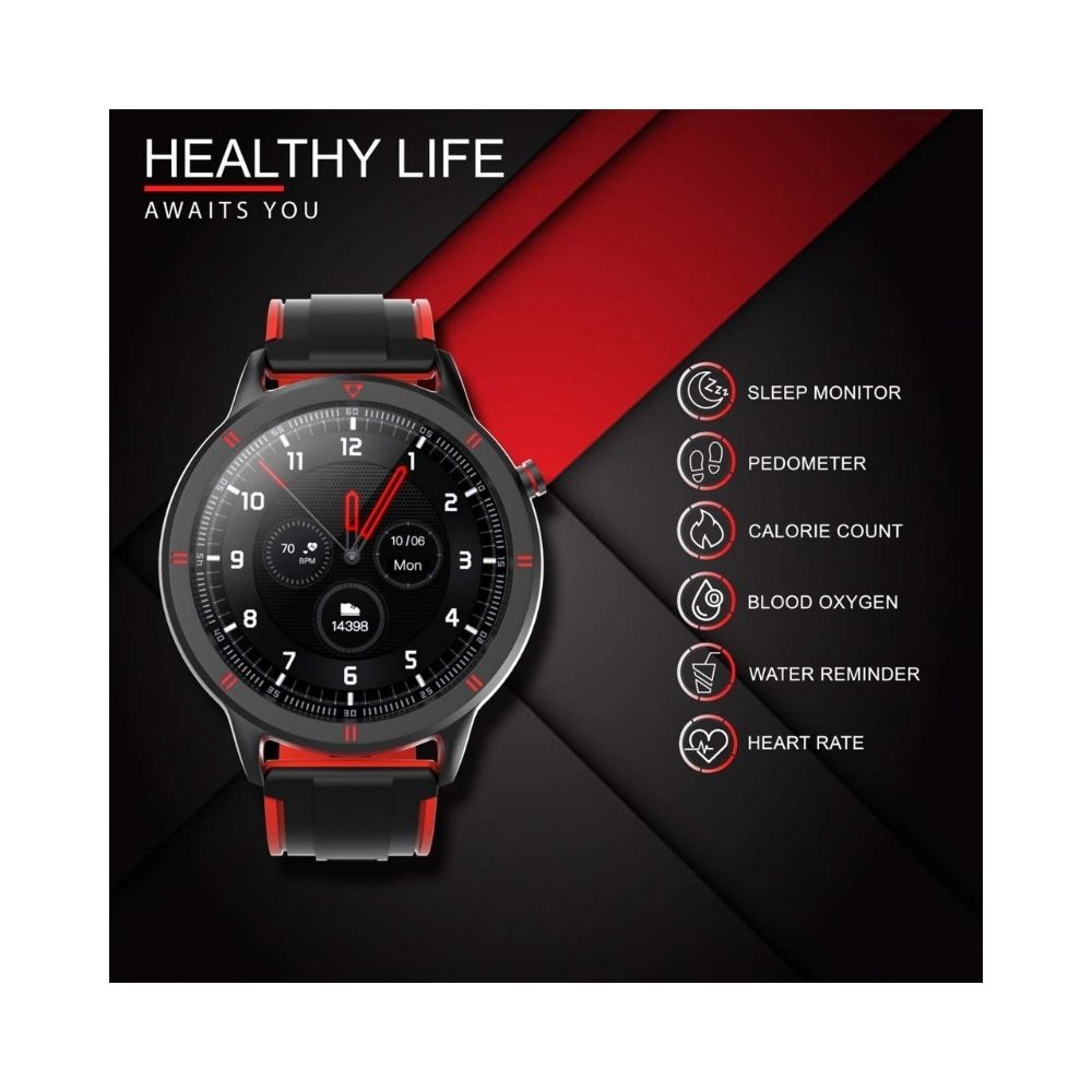 AQFIT W15 Fitness Smartwatch Activity Tracker, Waterproof, for Men and Women (Red-Black)