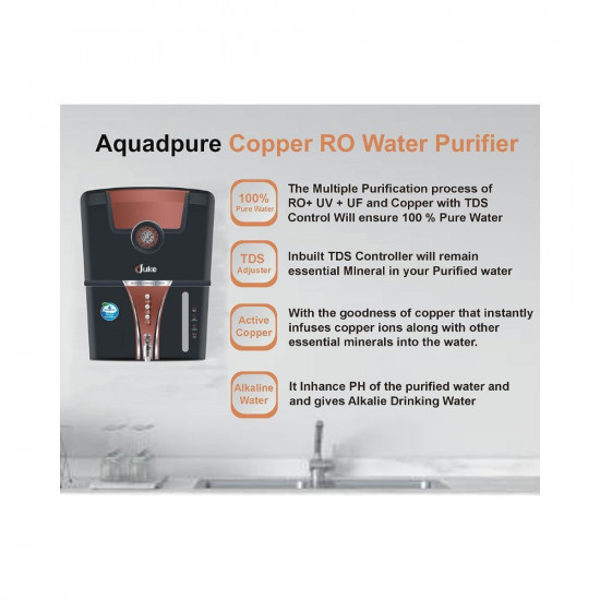 AQUA D PURE Ro Water Purifier with Copper + Uv + Uf + Tds Adjuster/Controller Water Filter for Home|12L|Black