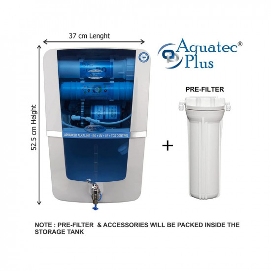 Aquatec Plus - Advanced Alkaline 12 L RO + UV + UF + TDS Water Purifier for home (White, Blue) work up to 3000 tds