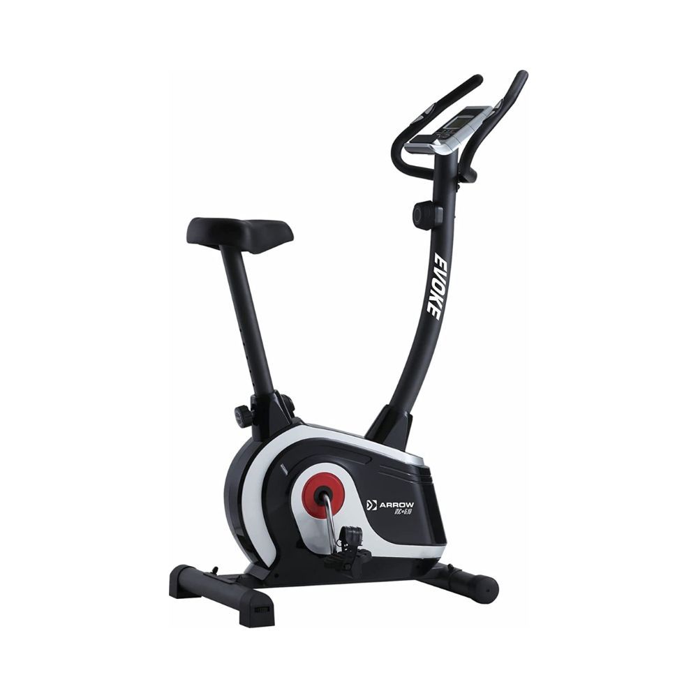 Arrow Fitness Evoke Magnetic-Resistance Upright Exercise Bike For Home Use Cardio Workout (Black, Silver, Red)