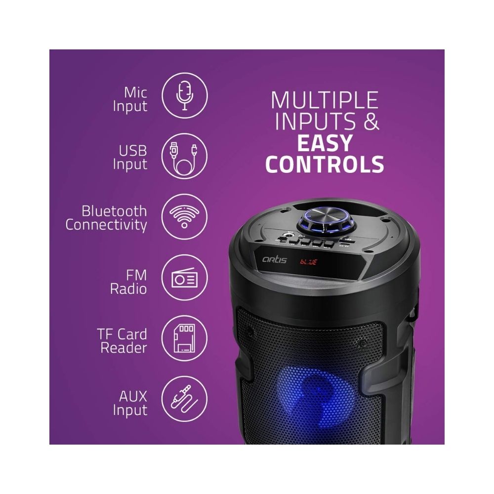 Artis MS301 Wireless Bluetooth Portable Party SpeakerBlack 20W RMS Output