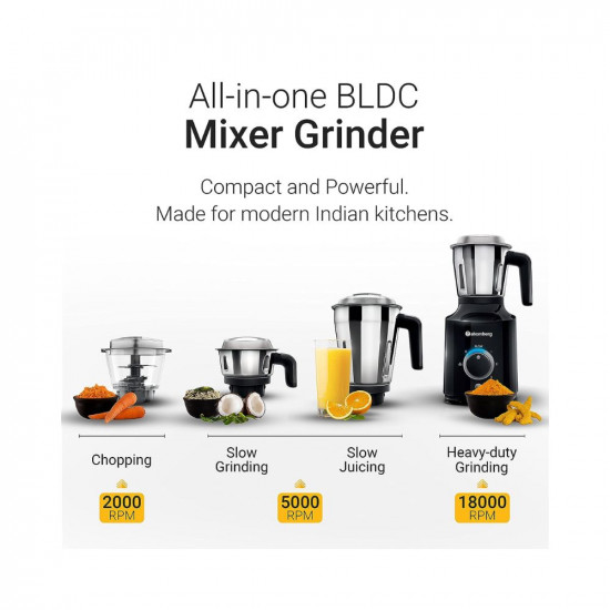 Atomberg MG 1 All-in-One Mixer Grinder for Kitchen with 4 Jars  Chopper Jar Inclusive  4 Speed Control Powerful BLDC Motor with LED Indicators Black