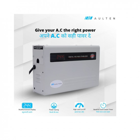 AULTEN Digital Voltage Stabilizer for All Inverter and Non Inverter AC Upto 1.5, 2.0 Ton AC 5 KVA 4000W 90V-300V AD024 (White)