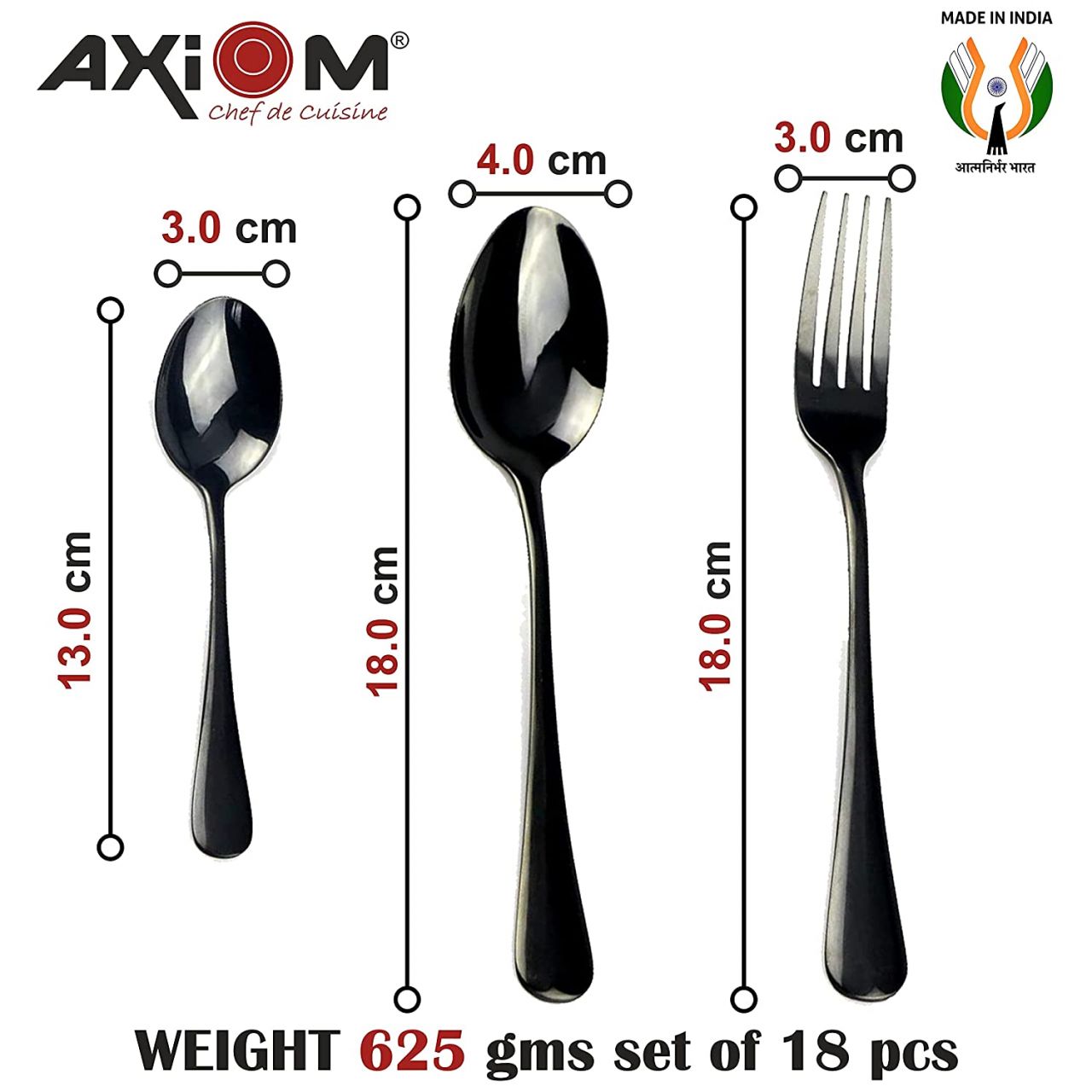 AXIOM Black Cutlery Set Stainless Steel. 18 Pieces Premium Spoons & Forks