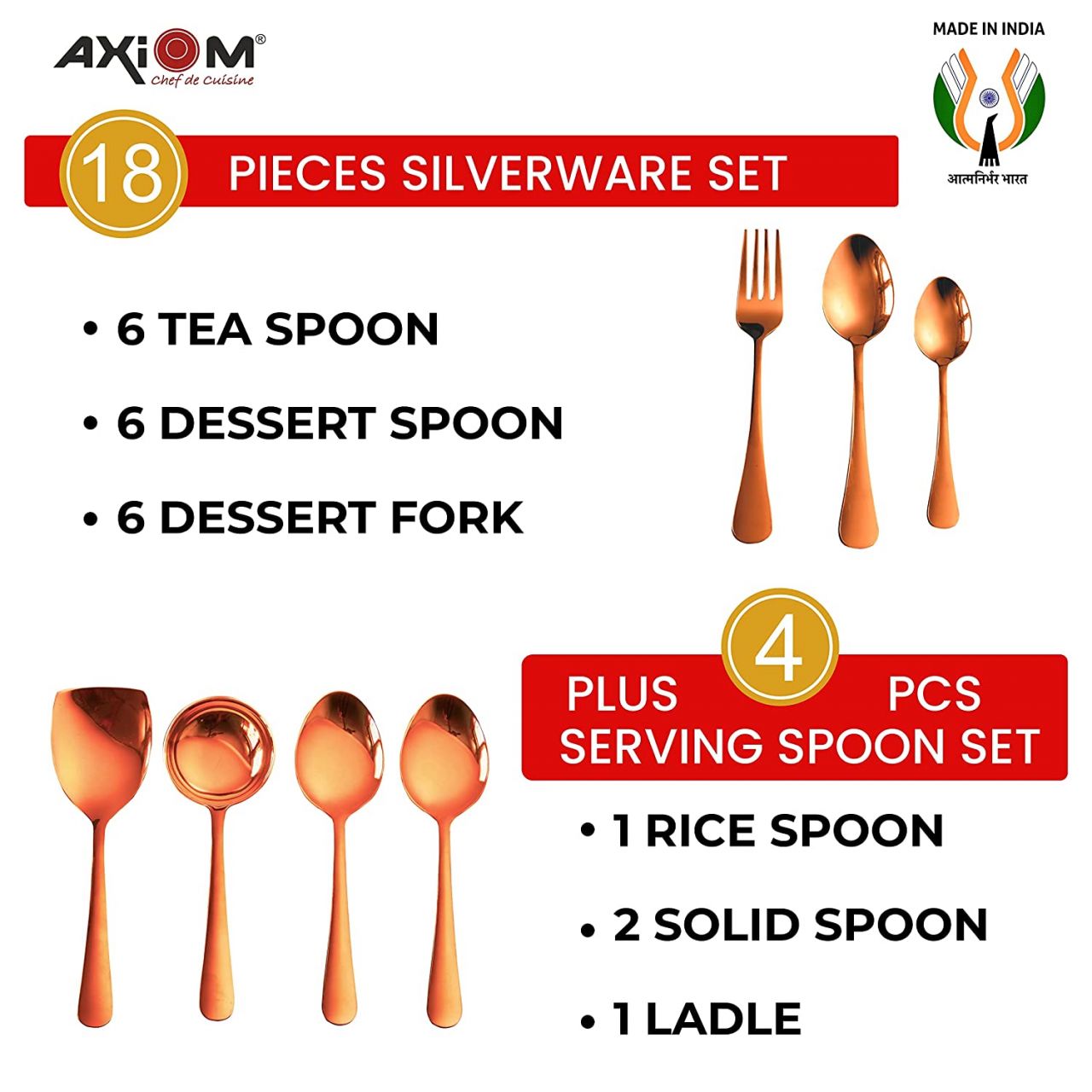 AXIOM Stainless Steel Rose Gold Cutlery & Flatware Serving Set