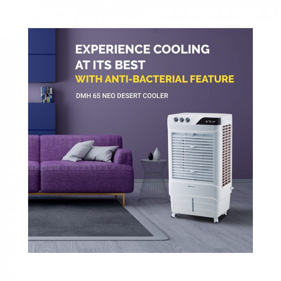 Bajaj DMH 65 Neo 65L Desert Air Cooler for home with DuraMarine Pump (2-Yr Warranty by Bajaj), TurboFan Technology, Anti-Bacterial Hexacool Master, 90-Feet Air Throw & 3-Speed, White Cooler for room