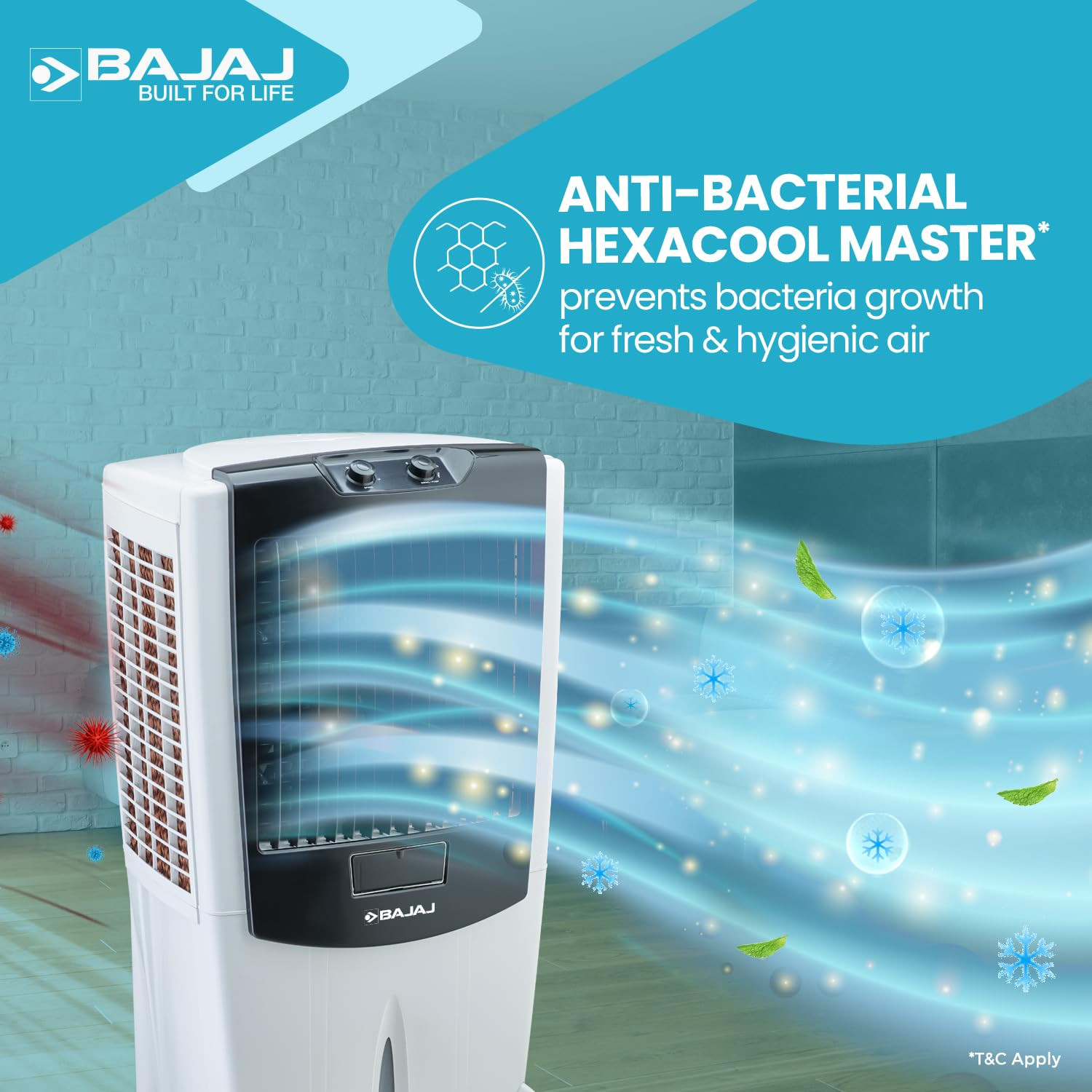 Bajaj DMH 95 95L Desert Air Cooler with DuraMarine Pump 2-Yr Warranty by Bajaj Ice Chamber Antibacterial Hexacool Technology 100 feet Air Throw  3-Speed Control White Air Cooler for home