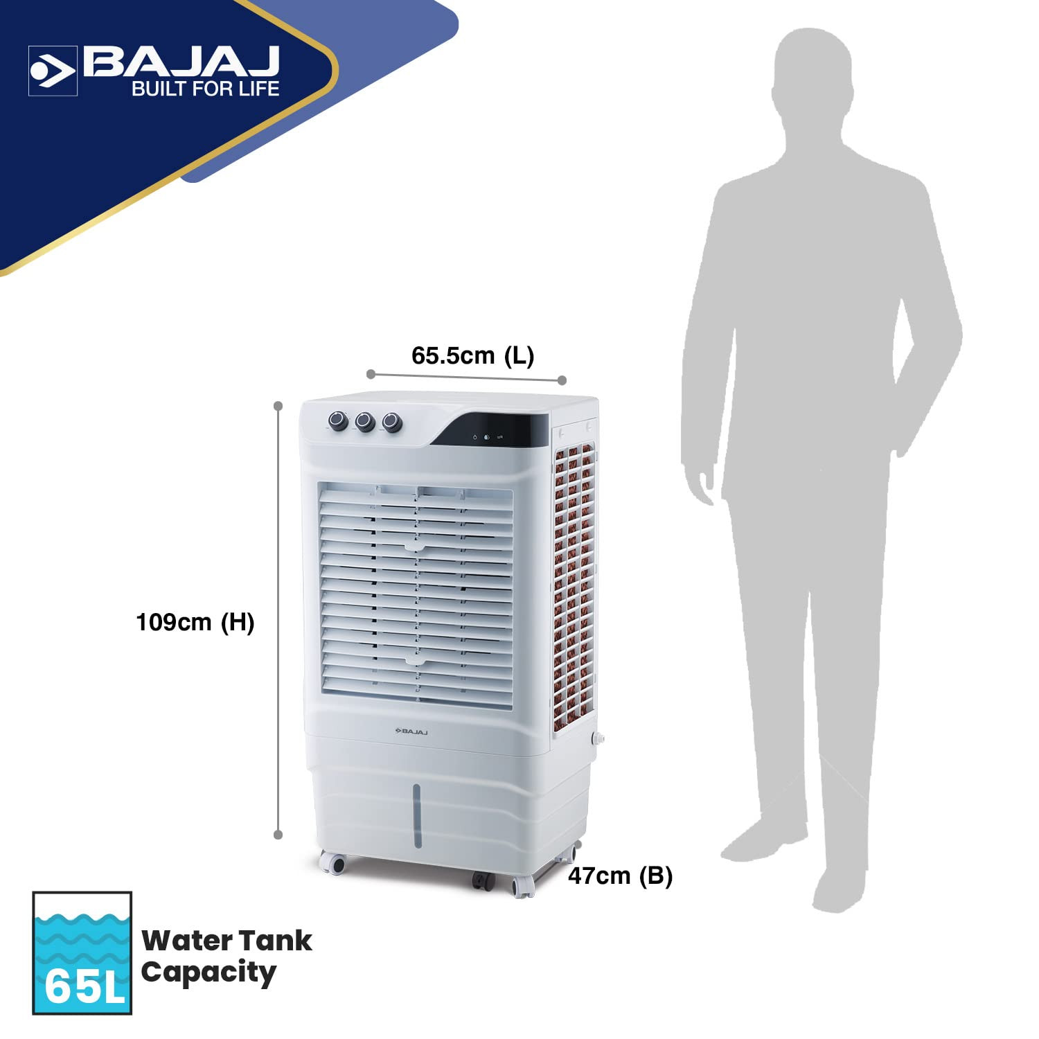 Bajaj DMH65 Neo 65L Desert Air Cooler For Home  For Larger Room  Big Ice Chamber  High-Speed  Invertor Compatible  90Ft Air Throw  3 Yrs Warranty 1 Yr Standard  2 Yrs Extended WarrantyWhite