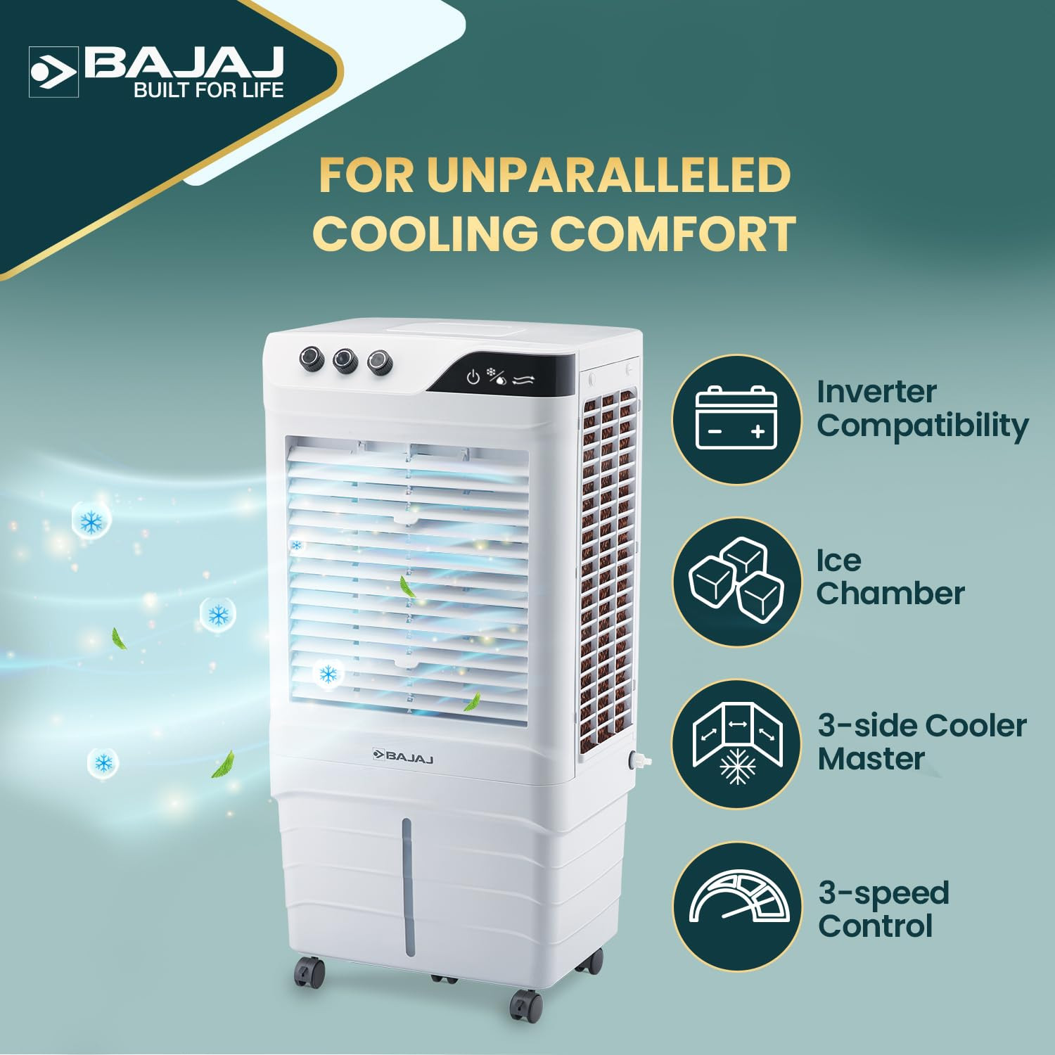 Bajaj DMH90 Neo 90L Desert Air Cooler For Home  For Larger Room  Big Ice Chamber  High-Speed  Invertor Compatible  90Ft Air Throw  3 Yrs Warranty 1 Yr Standard  2 Yrs Extended WarrantyWhite