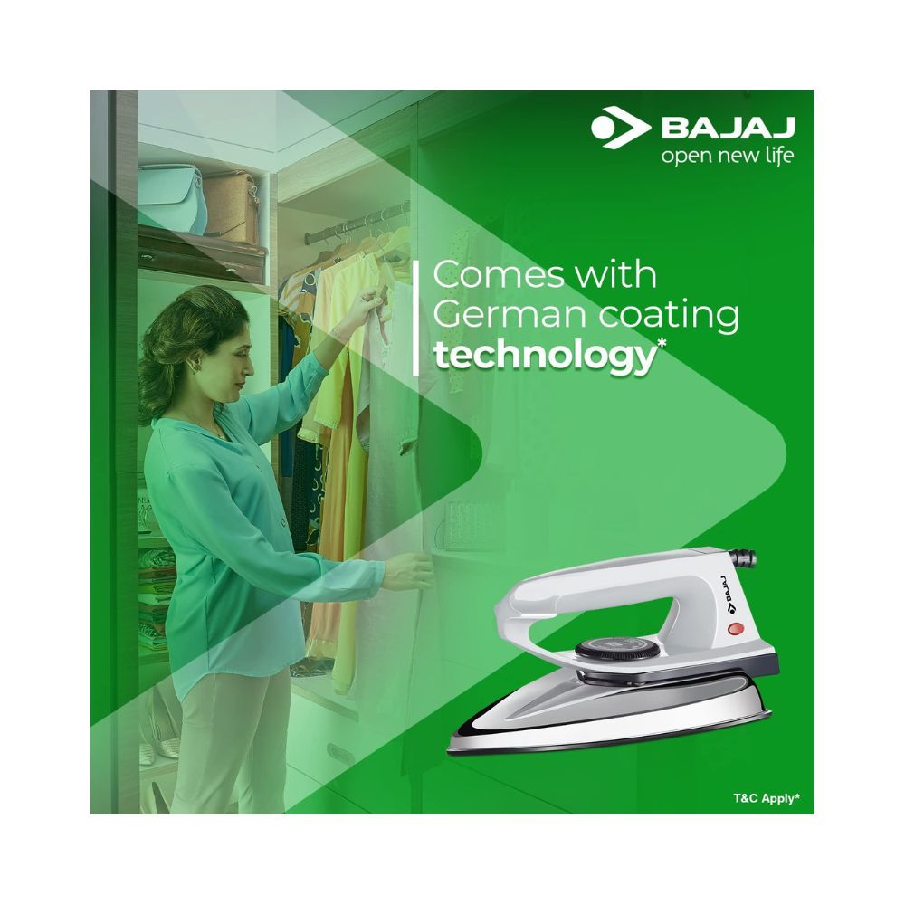 Bajaj DX-2 600W Dry Iron with Advance Soleplate and Anti-Bacterial German Coating Technology Grey