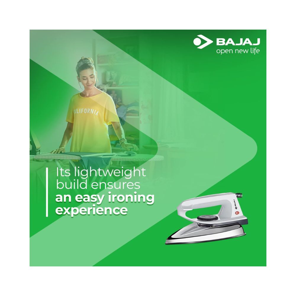 Bajaj DX-2 600W Dry Iron with Advance Soleplate and Anti-Bacterial German Coating Technology Grey