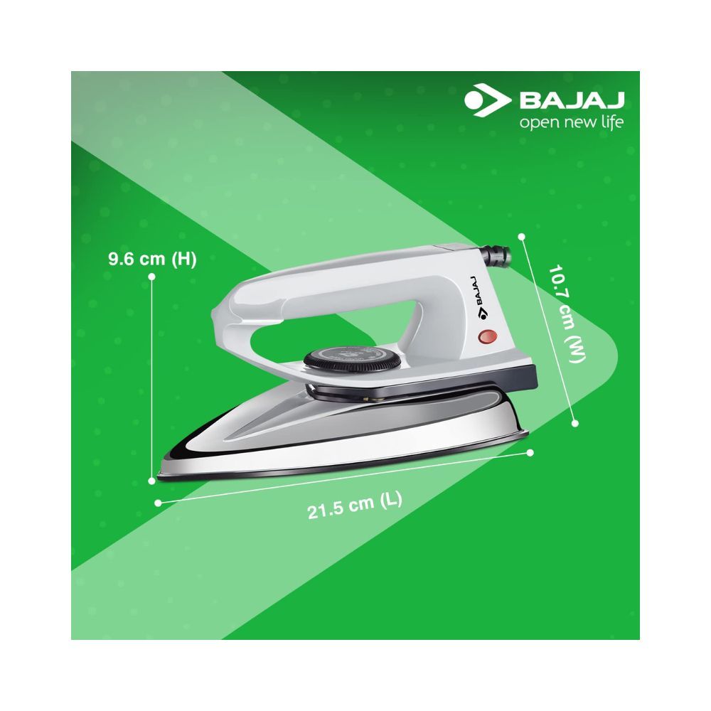 Bajaj DX-2 600W Dry Iron with Advance Soleplate and Anti-Bacterial German Coating Technology Grey