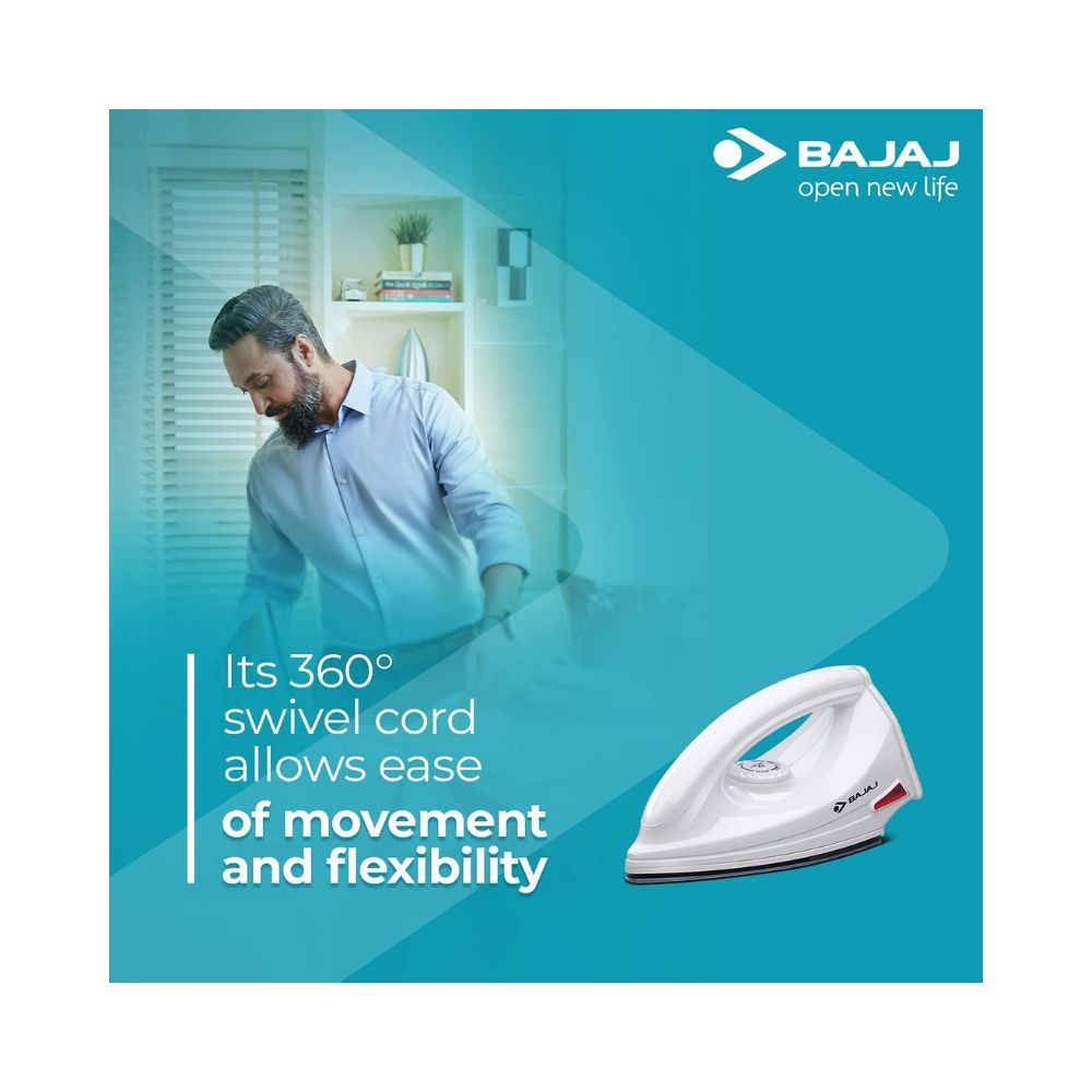 Bajaj DX-6 1000W Dry Iron with Advance Soleplate and Anti-bacterial German Coating Technology White