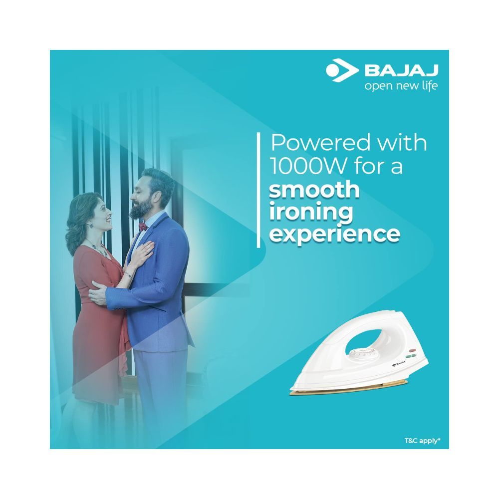 Bajaj DX-7 1000W Dry Iron with Advance Soleplate and Anti-bacterial German Coating Technology White