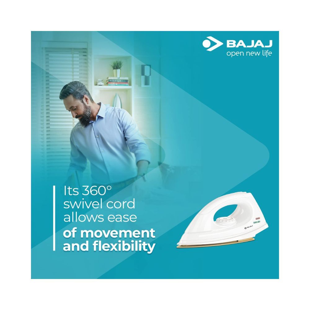 Bajaj DX-7 1000W Dry Iron with Advance Soleplate and Anti-bacterial German Coating Technology White