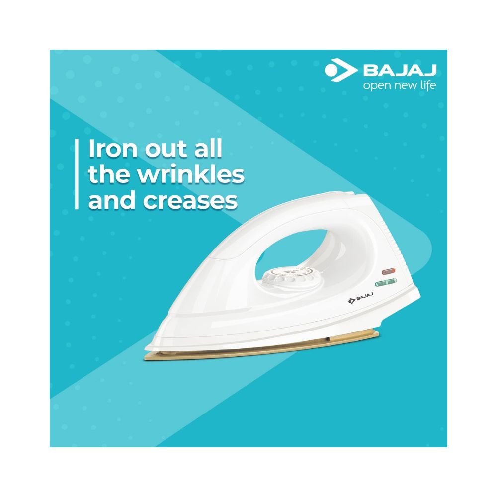 Bajaj DX-7 1000W Dry Iron with Advance Soleplate and Anti-bacterial German Coating Technology White