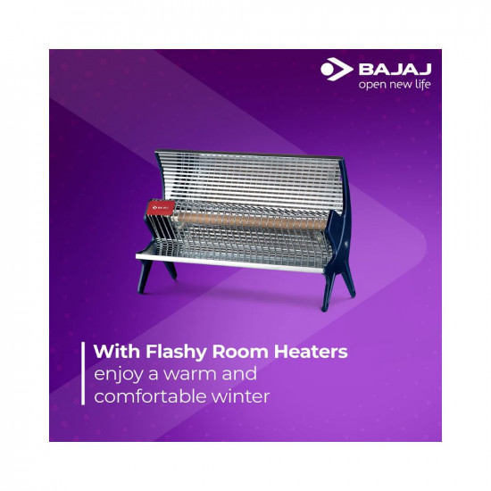 Bajaj Flashy Radiant Room Heater For Home|Stainless Steel Heat Reflector|Nickel Chrome Mesh|Adjustable Thermostat||1000W Ceramic Heater For Winter|Electric Heater For Room|2-Yr Warranty By Bajaj|Steel