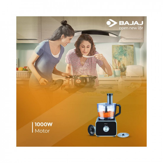 Bajaj FX-1000 DLX 1000 Watts Food Processor and Mixer Grinder with 9 attachments Black