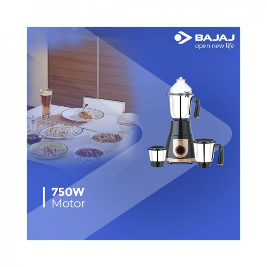 Bajaj GX-3701 750W Mixer Grinder with Nutri-Pro Feature 3 Jars Black