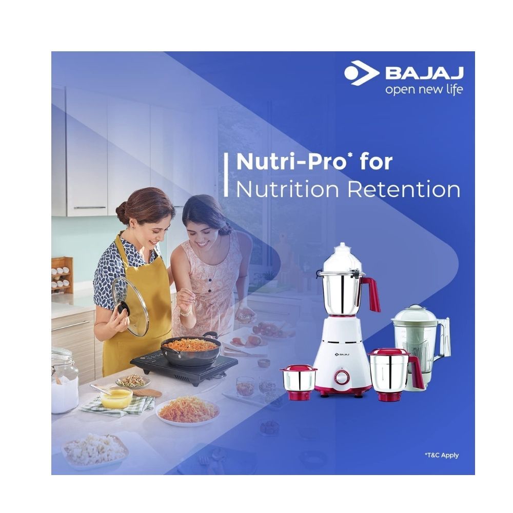 Bajaj GX-4701 800W Mixer Grinder with Nutri-Pro Feature 4 Jars White