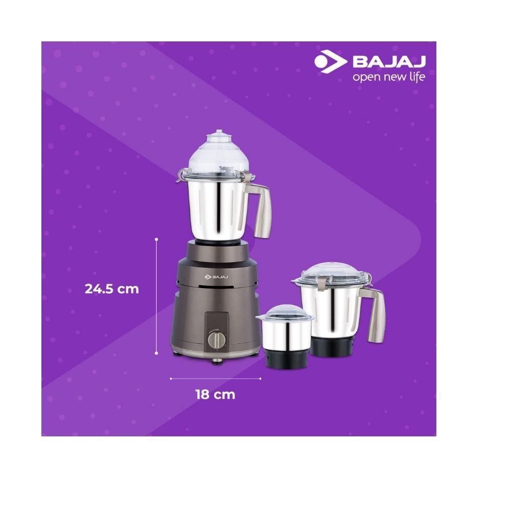 Bajaj Herculo 1000W Powerful Mixer Grinder with 3 Jars, Coffee Brown and Gold